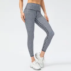 Women's Houndstooth Yoga Trousers Nude Feel High Waist Peach Hip Tight Running Exercise Pants Plaid Elements - Houndstooth - View 1