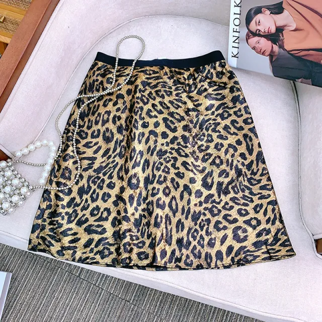 Women's Gilding Temperament Leopard Print A Line Skirt Leopard Print - Shop at LoveMi