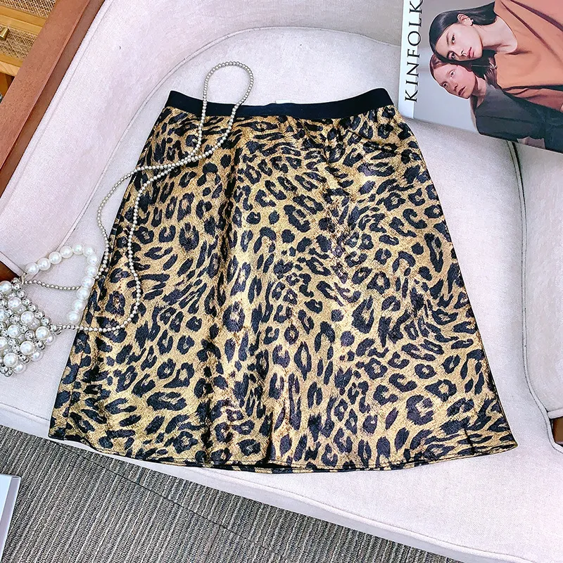 Women's Gilding Temperament Leopard Print A- Line Skirt - Leopard Print