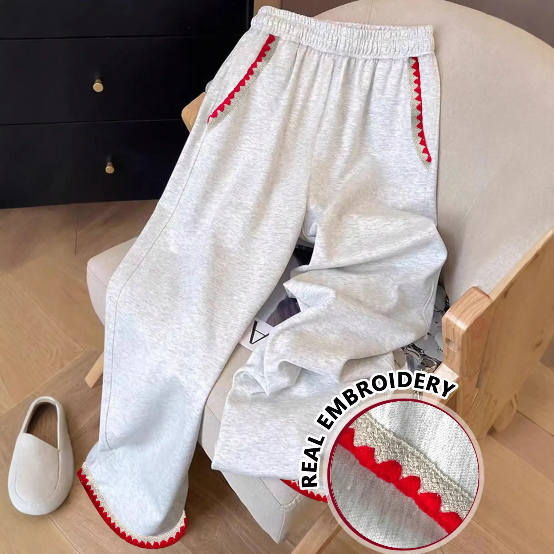 Versatile High-waisted Casual Wide-leg Sweatpants With Contrasting Trim