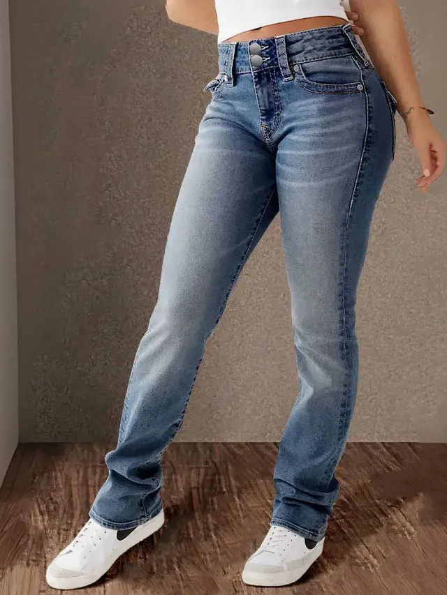 Spring And Summer New Women's Stretch Washed High Waist Jeans Casual Jeans Blue - Shop at LoveMi
