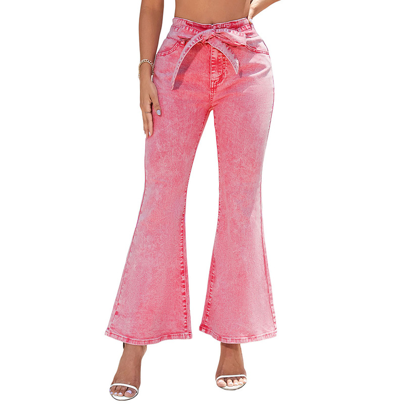 Solid Color Versatile Slim Women's Flare Pants Pink - Shop at LoveMi