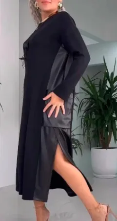 European And American-style Mid-length Plus Size Dress - Black - View 1