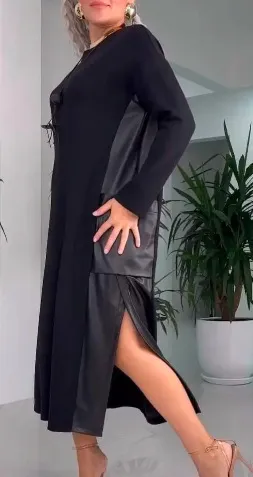European And American-style Mid-length Plus Size Dress - Black