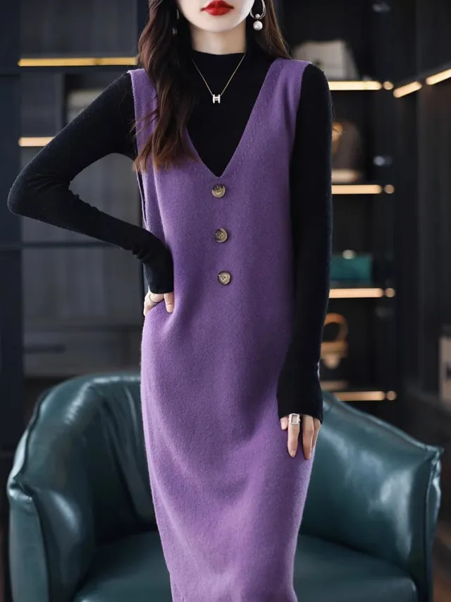 Knitted Vest Jumper Skirt Women's Outer Wear Purple - Shop at LoveMi