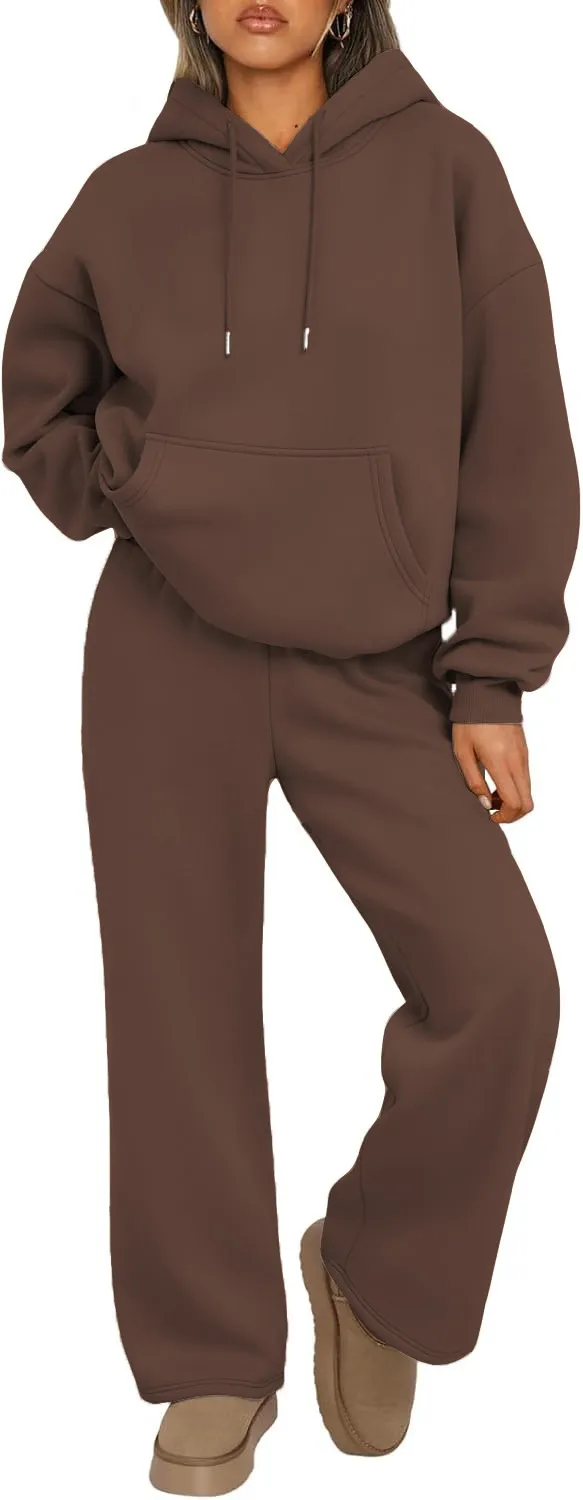 Autumn And Winter Casual Hooded Sweatshirt Oversized Wide leg Brown - Shop at LoveMi