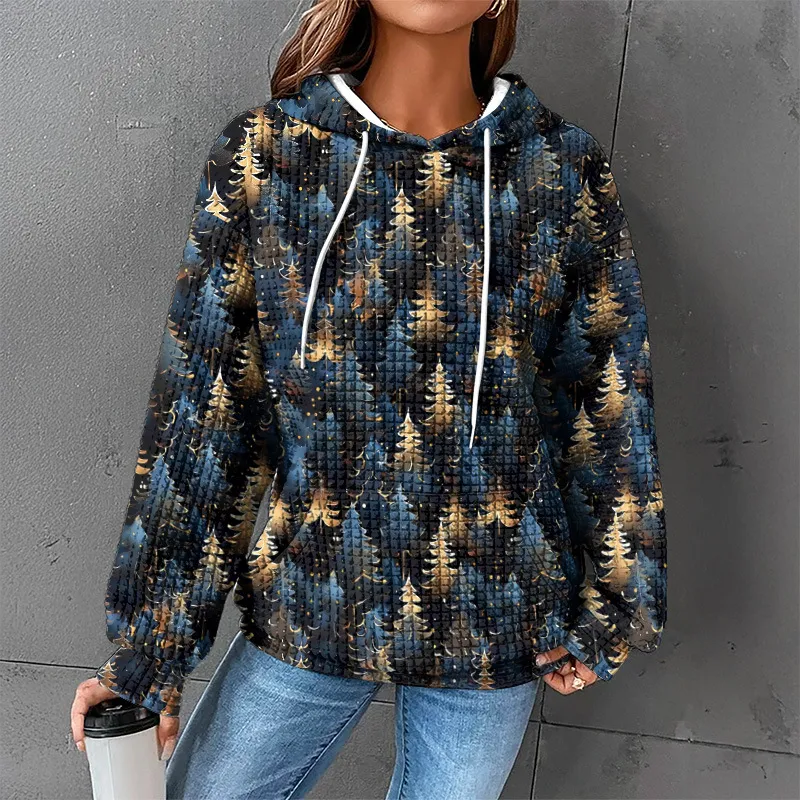 Waffle Sweater Hooded Sweaters Women's Clothing - Zzy24110608