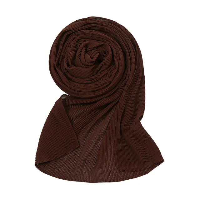 Pure Color Pearl Chiffon Pleated Scarf Women's Sunscreen Shawl Coffee - Shop at LoveMi