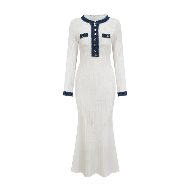 Elegant Knitted Waist controlled Slim Fit Slimming All matching Dress White - Shop at LoveMi