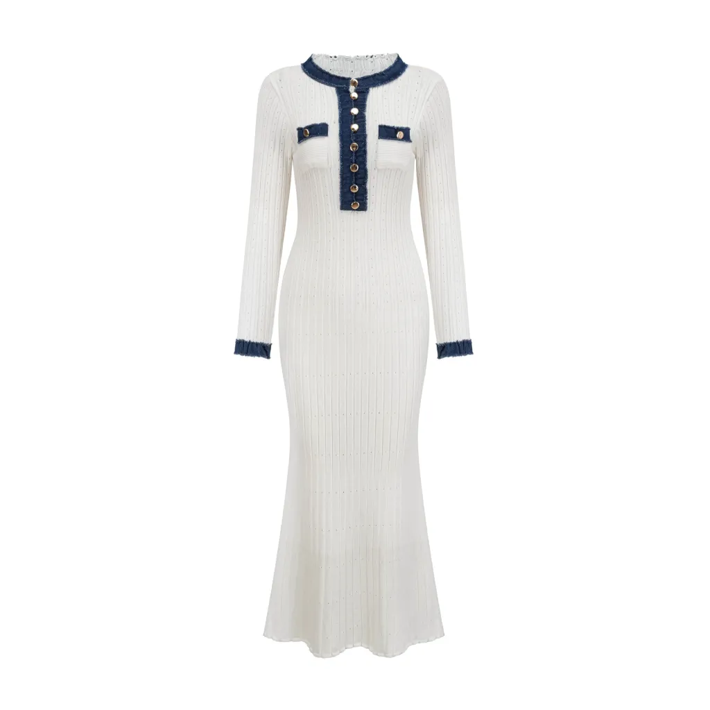 Elegant Knitted Waist-controlled Slim Fit Slimming All-matching Dress - White