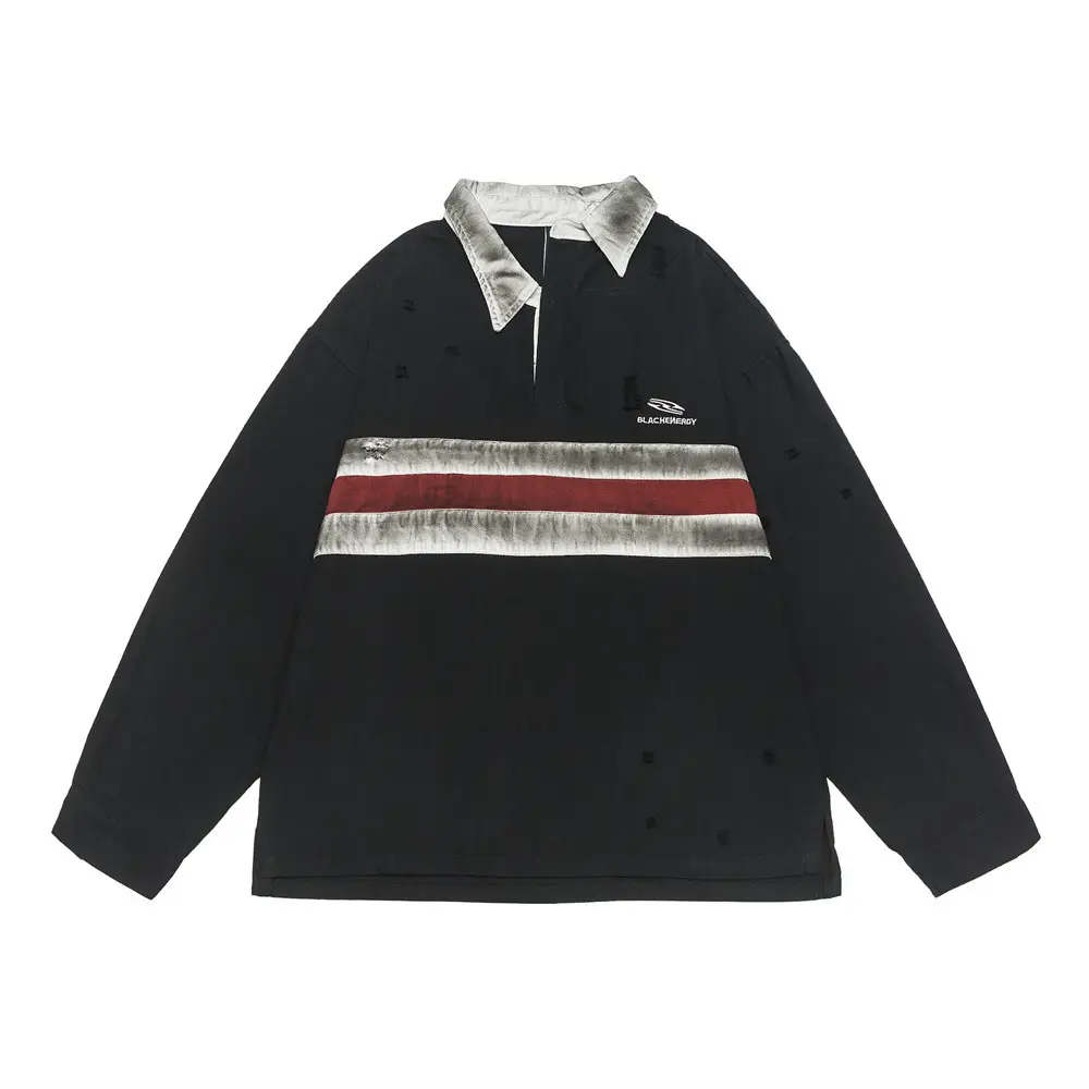 Color Contrast Patchwork Long Sleeve Polo Shirt