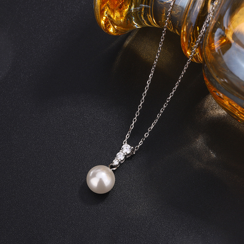 Pure Silver Water Drop Imitation Pearl Necklace Women's High Sense