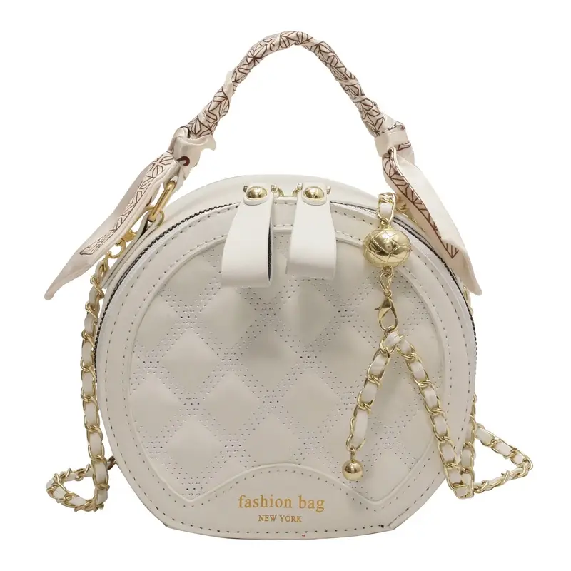 Small Round Diamond-patterned Embroidered Women's Bag