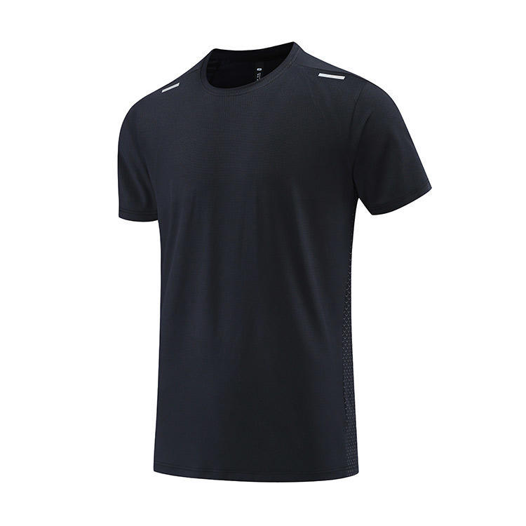 Polyester Horizontal Grid Leisure Sports Quick-drying Breathable T-shirt