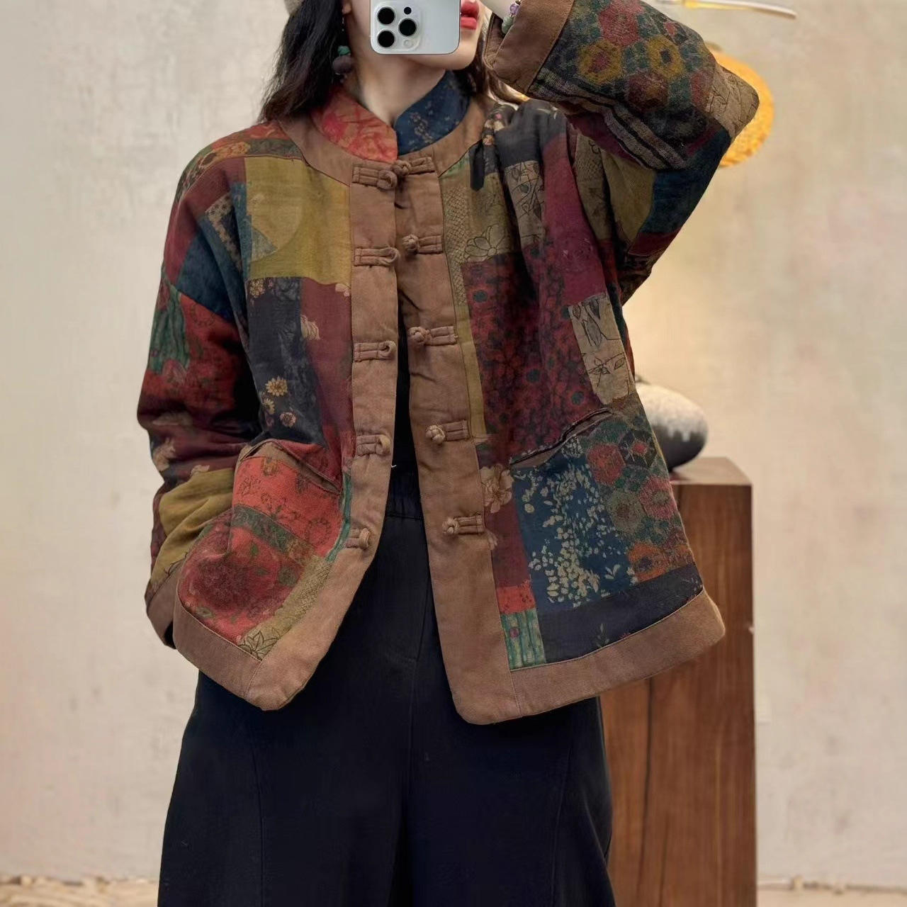 Cropped Button-front Cotton Coat Stand-up Collar Plus-size Winter Padded Jacket