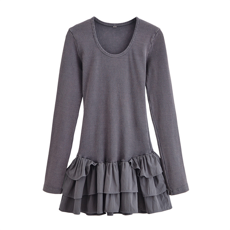 European And American Style Fashion Wash Effect Laminated Decoration Dress