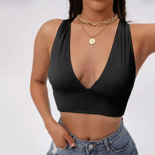 Solid Color And V neck Top Sling All match Vest Black - Shop at LoveMi