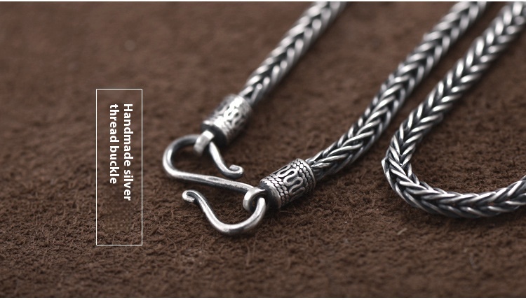 990 Pure Silver Men's Necklace Snake Bones Chain Handmade Weave Vintage