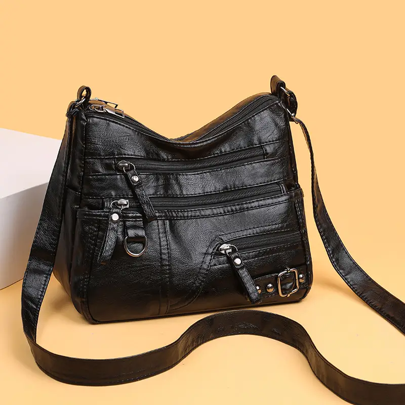 Korean Style Multi-pocket PU Soft Leather Bag