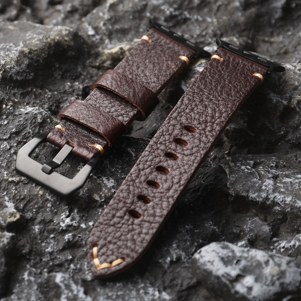 Fashion Top Layer Cow Leather Watch Strap Brown Black Buttons - Shop at LoveMi