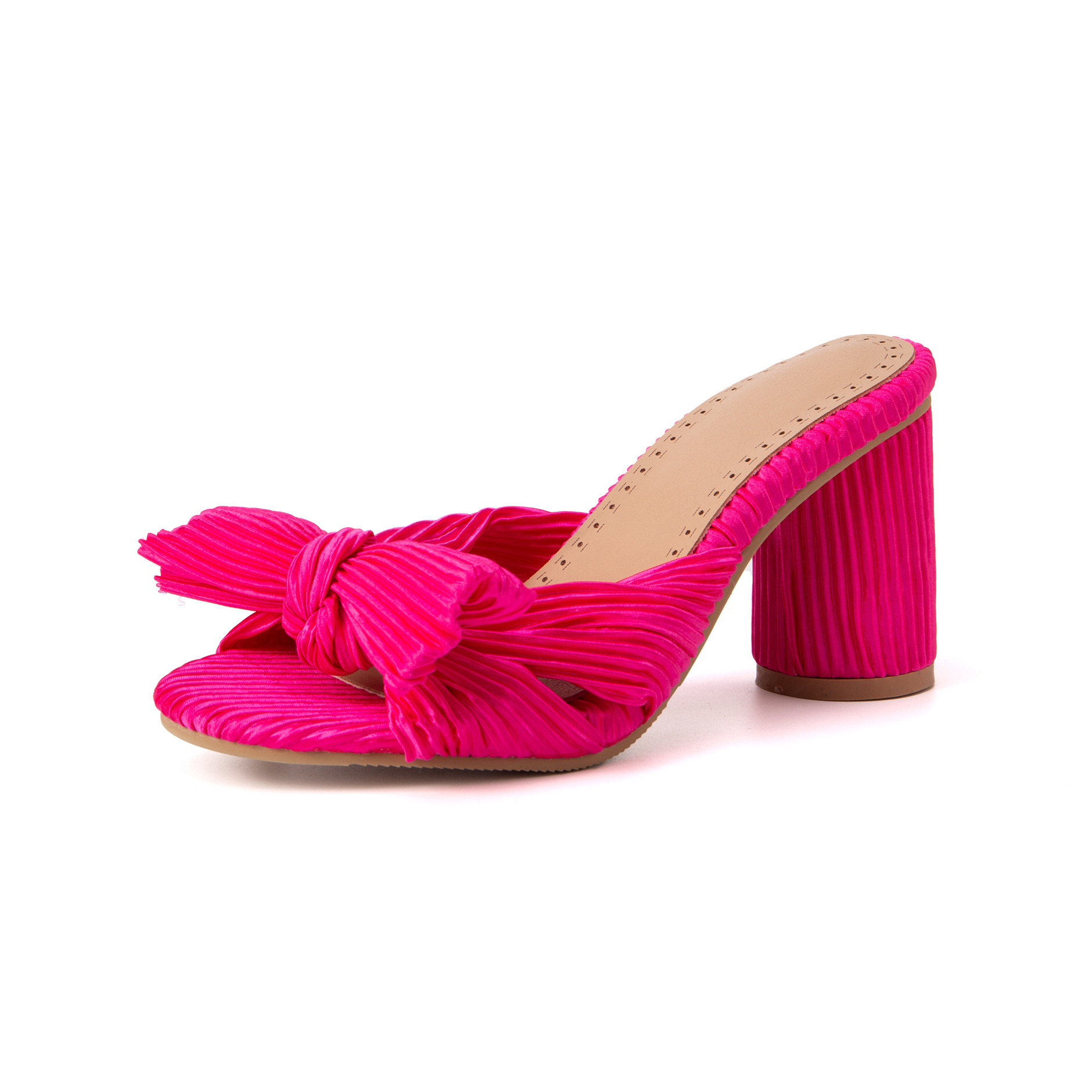Satin Peep-Toe Chunky-Heel Sandals, picture 4 of 12