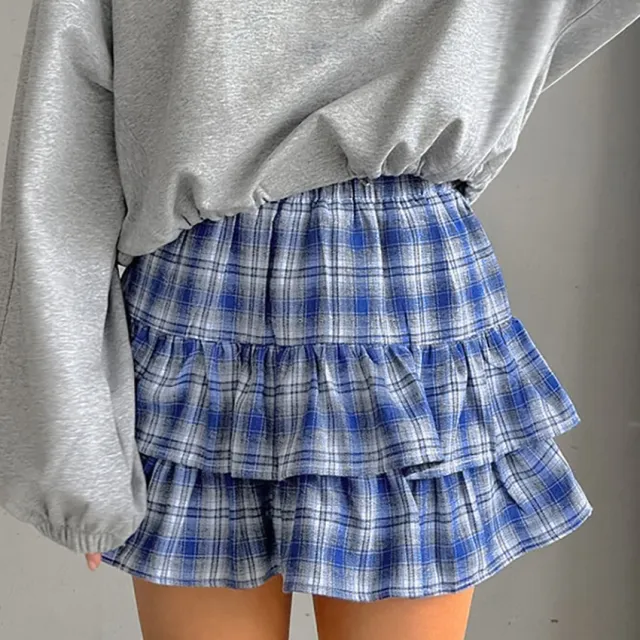 Women's Cotton Blue Plaid Skirt Blue - Shop at LoveMi