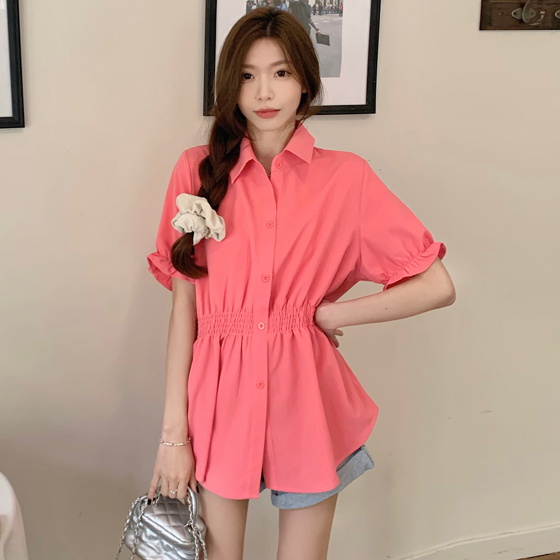 New Korean Style Fashion Waist controlled Belly Covering Western Style Shirt Women Red - Shop at LoveMi