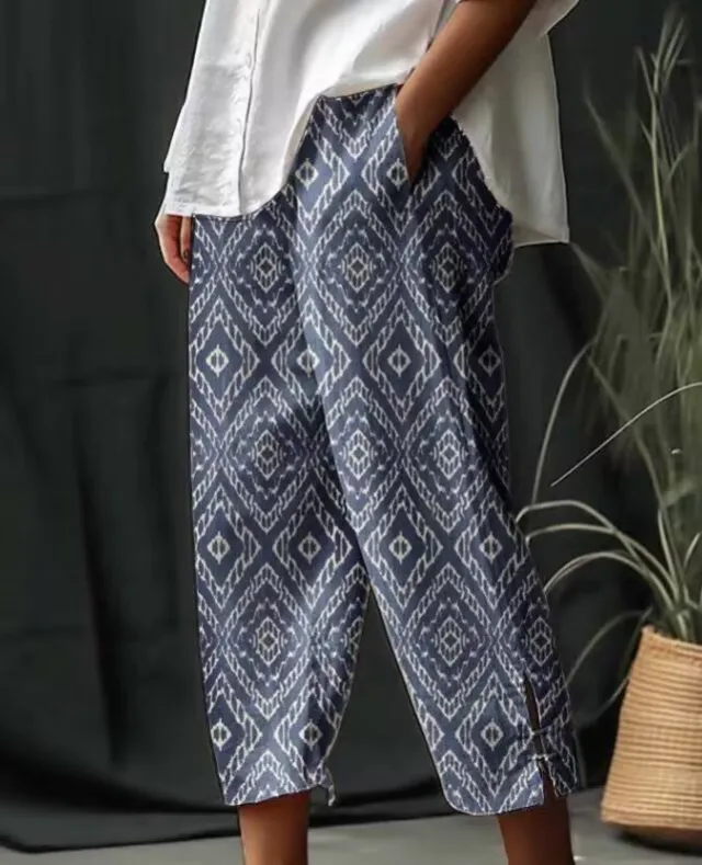 New Wide Leg Cotton Linen Pants Blue - Shop at LoveMi