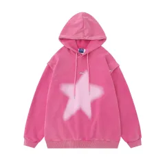 American-style XINGX Printed Distressed Detachable Sweater Autumn Couple Loose Top - Rose Red - View 1