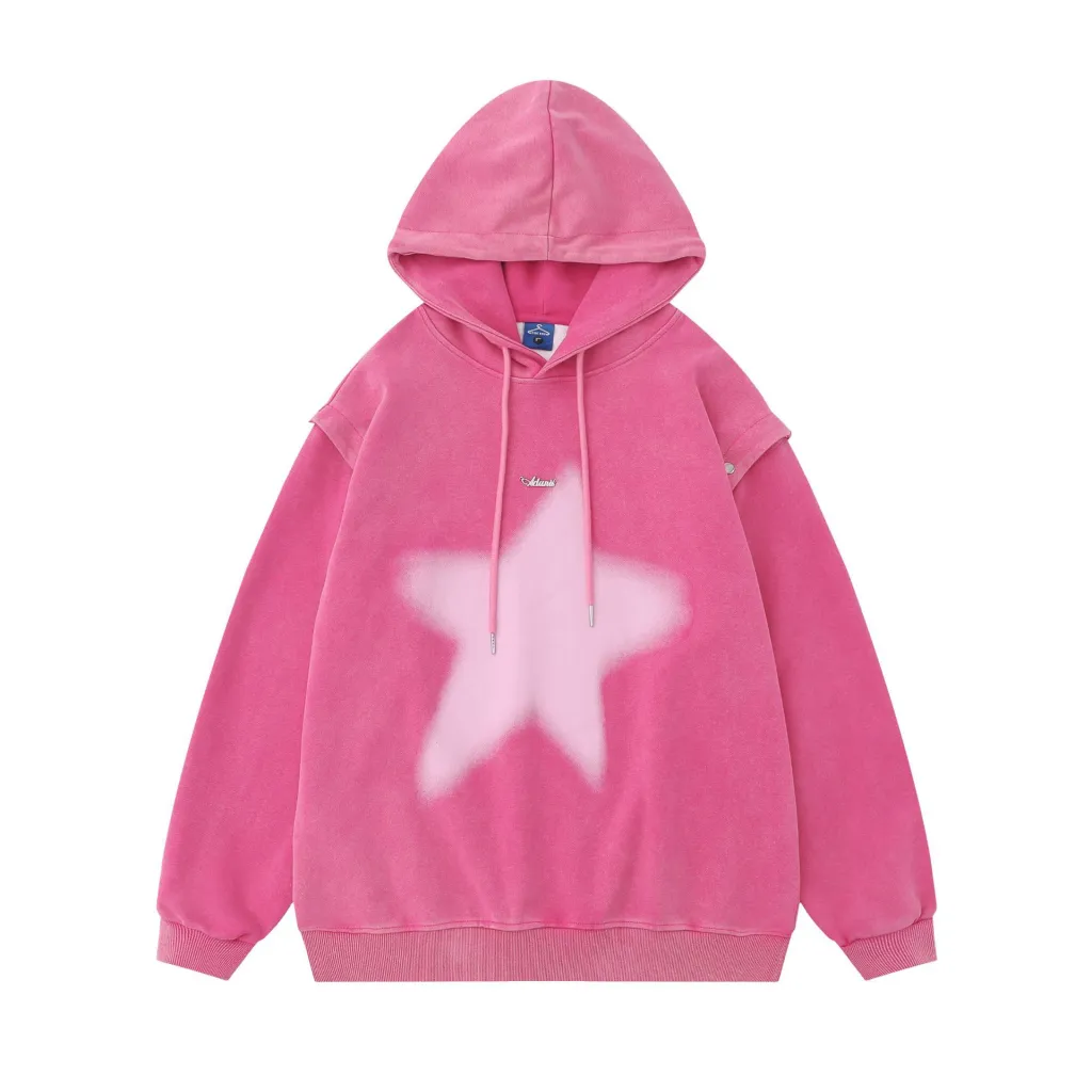American-style XINGX Printed Distressed Detachable Sweater Autumn Couple Loose Top - Rose Red