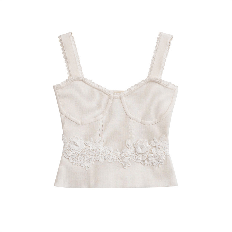 New Street Fashion Hot Girl Knitted Embroidered Slip Top Vest