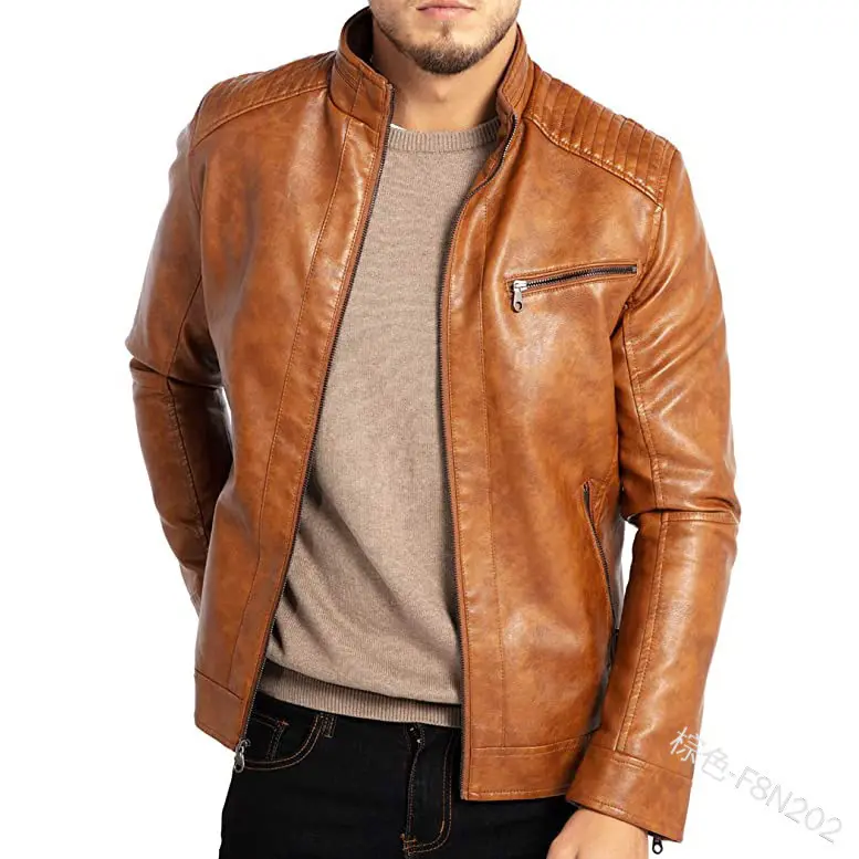 Men's Polyester Stand Collar Punk Motorcycle Leather