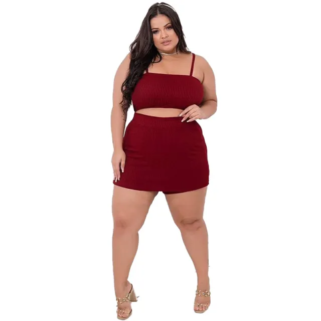 Hips hugging Suspender Two piece Solid color Culotte Set Fashionable And Elegant Wine Red - Shop at LoveMi