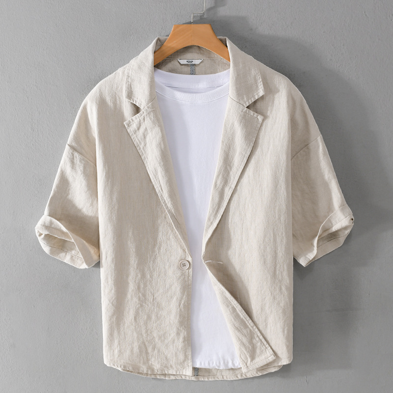 Drop Shoulder Short Sleeve Leisure Suit Linen Loose