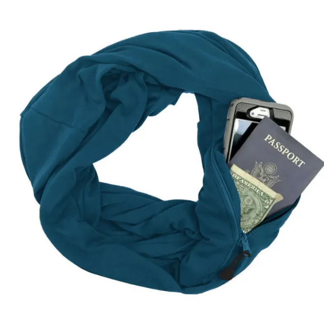 Double Layer Solid Color Pocket Scarf Navy Blue - Shop at LoveMi