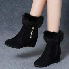 Height Increasing Insole Snow Boots For Women - Black - View 1