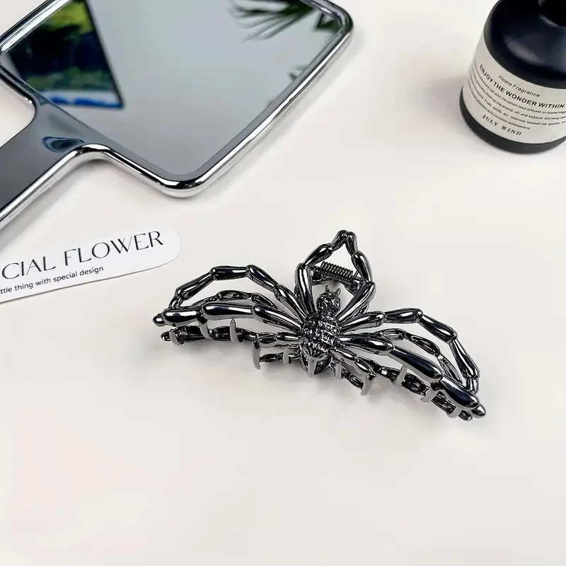 Metal Spider Large Shark Clip Fashion Ponytail Hair Claw - Black
