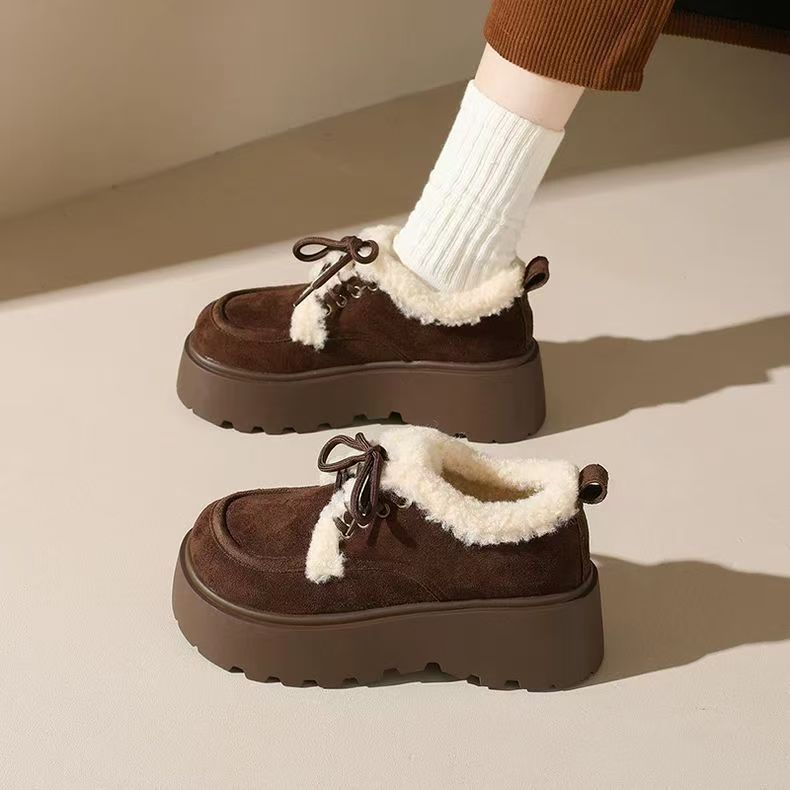 Fleece-lined, Thick Cotton Shoes With A Chunky Sole