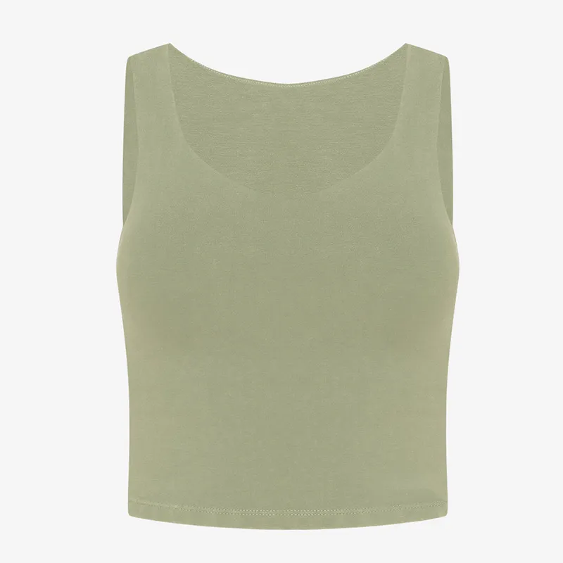 New Summer Yoga Vest Sleeveless Sports Workout Clothes With Chest Pad V-neck Slimming Simple - Avocado Green