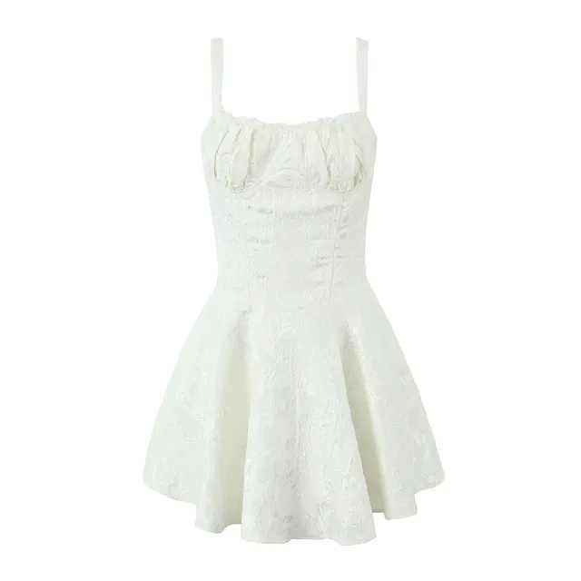 Summer Jacquard Lace Stitching Suspender Skirt White Dress White - Shop at LoveMi
