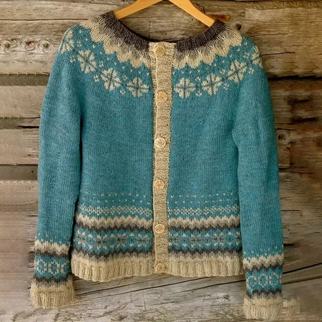 European And American National Style Vintage Jacquard Sweater Blue - Shop at LoveMi