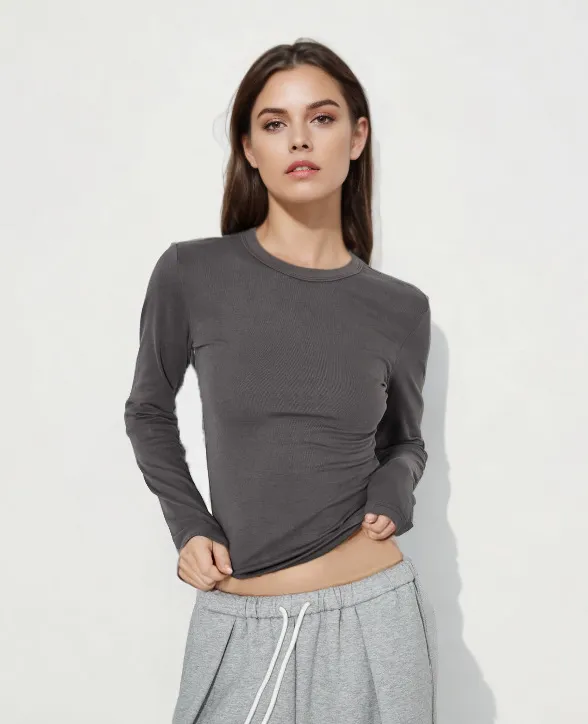 Shoulder Modal Stretch Tight Sports Long Sleeve - Iron Gray