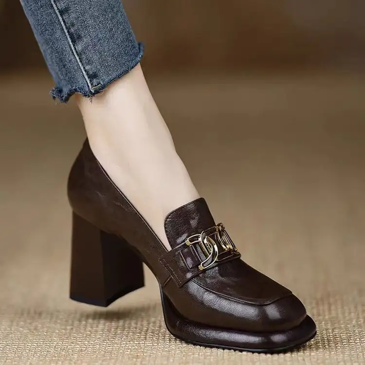 British Style Round Head Thick Bottom Deep Mouth Pumps Women's Autumn New