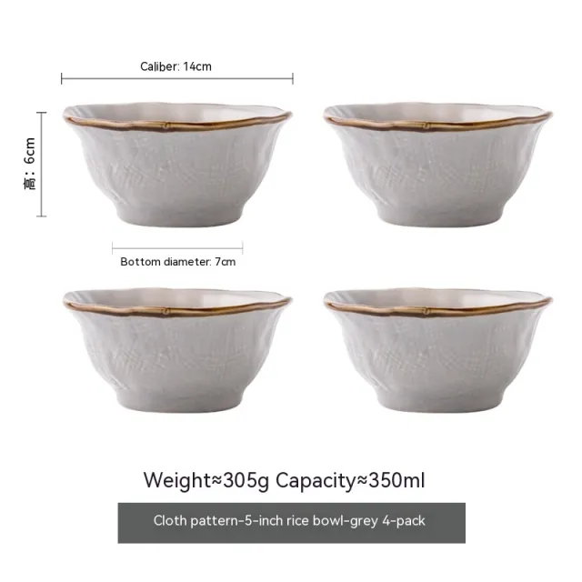 Retro Irregular Ceramic 5 inch Rice Bowl Gray 4Pcs - Shop at LoveMi