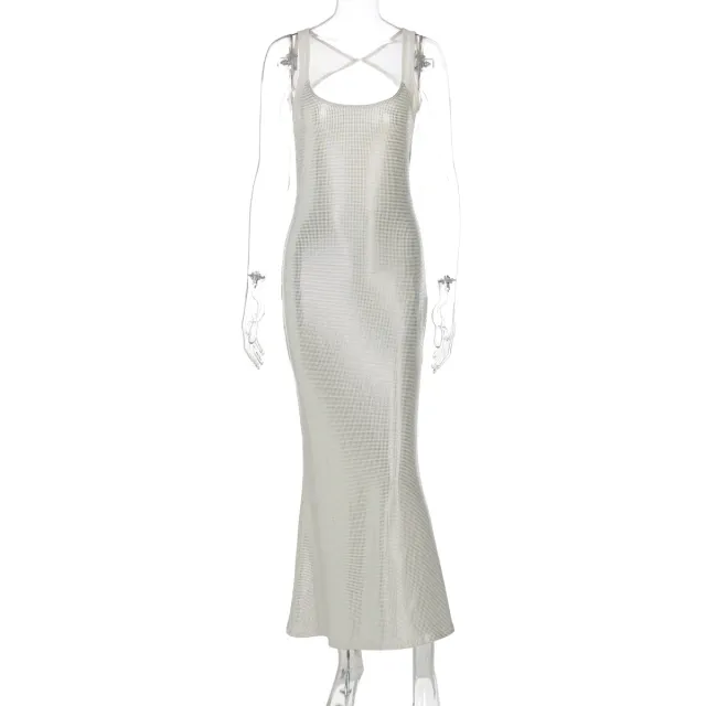 Sexy Backless Mesh Stitching Socialite Temperament Slim Dress Beige - Shop at LoveMi