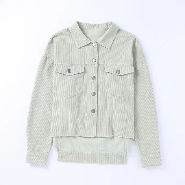 Shiying Simple Style Niche Corduroy Lapels Single breasted Solid Color Shirt Jacket Sky Blue - Shop at LoveMi