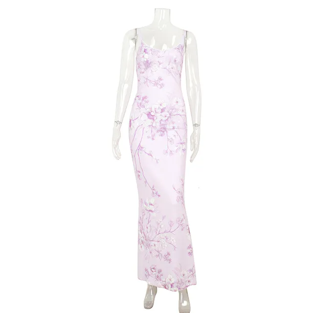 Elegant V neck Slim fit Printed Purple Dress Women Purple - Shop at LoveMi
