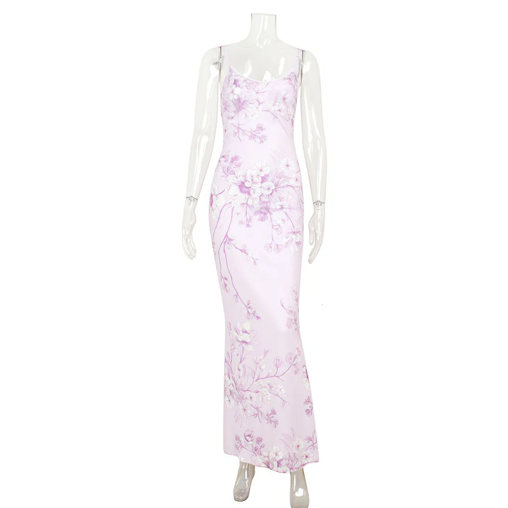 Elegant V-neck Slim-fit Printed Purple Dress Women - Purple