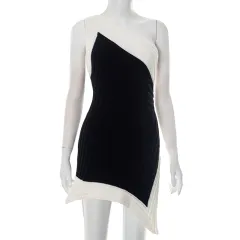 Waist-tight Slit Skirt Irregular Dress Women - Black - View 1