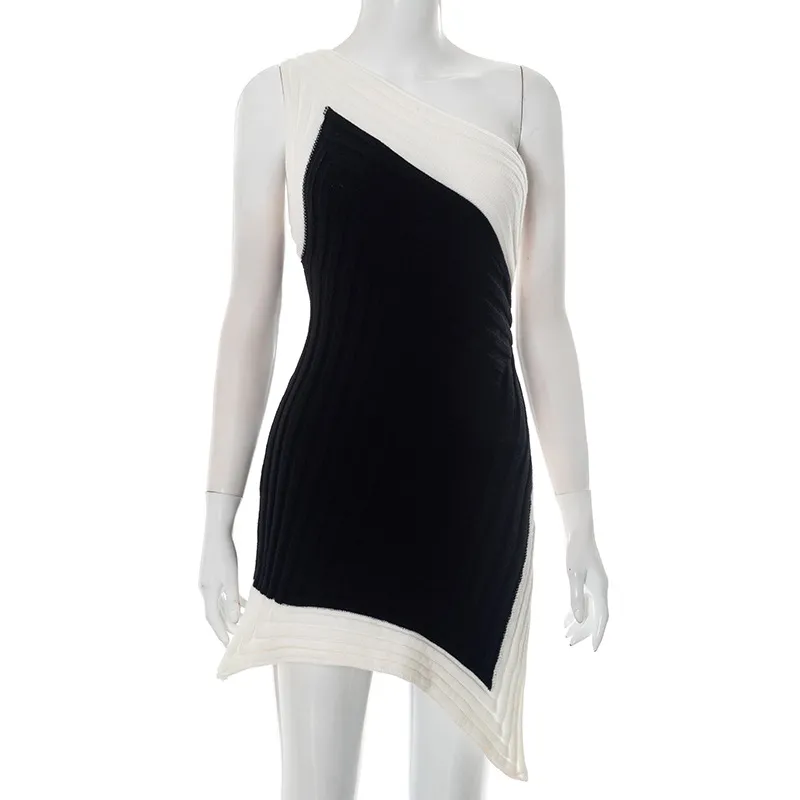 Waist-tight Slit Skirt Irregular Dress Women - Black